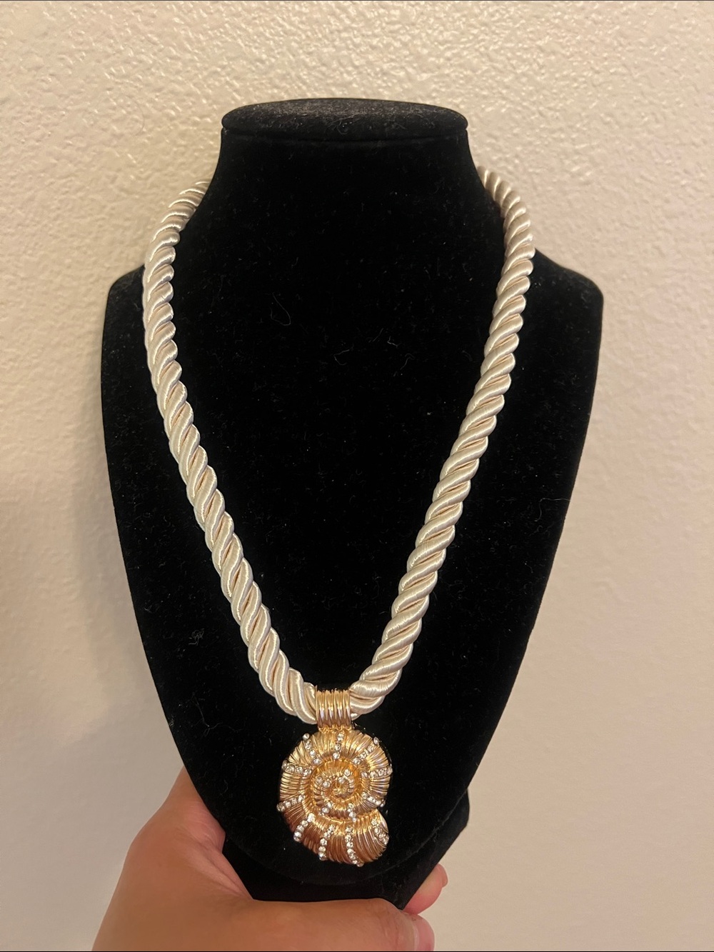 ASOS Cream Twisted Rope Statement Necklace with Gold Floral Pendant